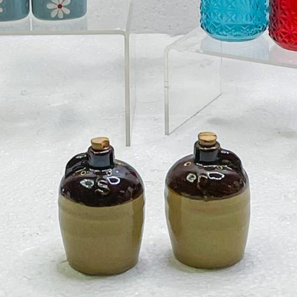 Vintage Stoneware Moonshine Jugs Salt and Pepper Shaker Set 1950's